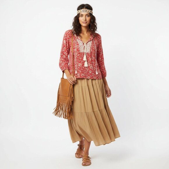 Free People Floral Print Pink & White High Low Loose Fit Cottagecore Boho Top M - Picture 5 of 5